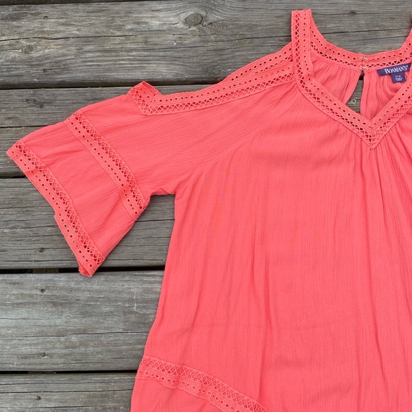 Roaman’s Coral cold shoulder blouse lightweight rayon - new  size 12W - Picture 5 of 15